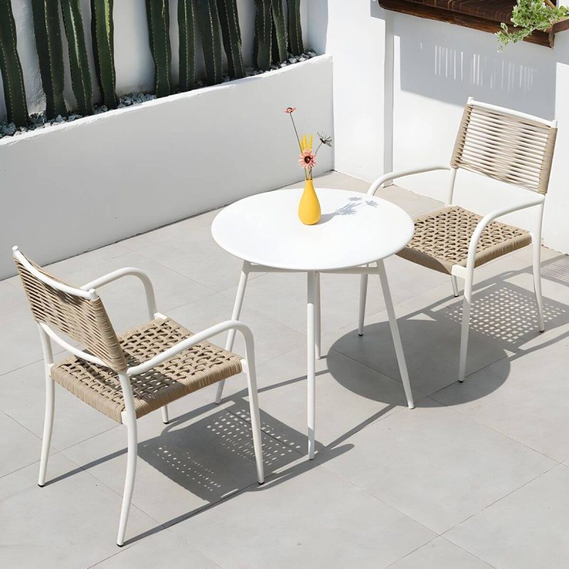 "Contemporary Dining Table White Outdoor Table with Metal Base - Textured White 27.6"L x 27.6"W x 28.3"H Square Table Only"