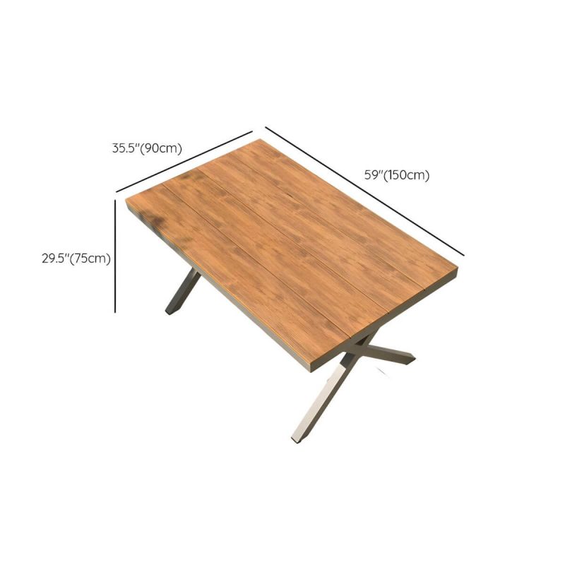 "Dimension of Modern Wood Patio Dining Table with Aluminum Frame in Gray Color - Table Only 59.1"L x 35.4"W x 29.5"H Natural Finish Rectangular"