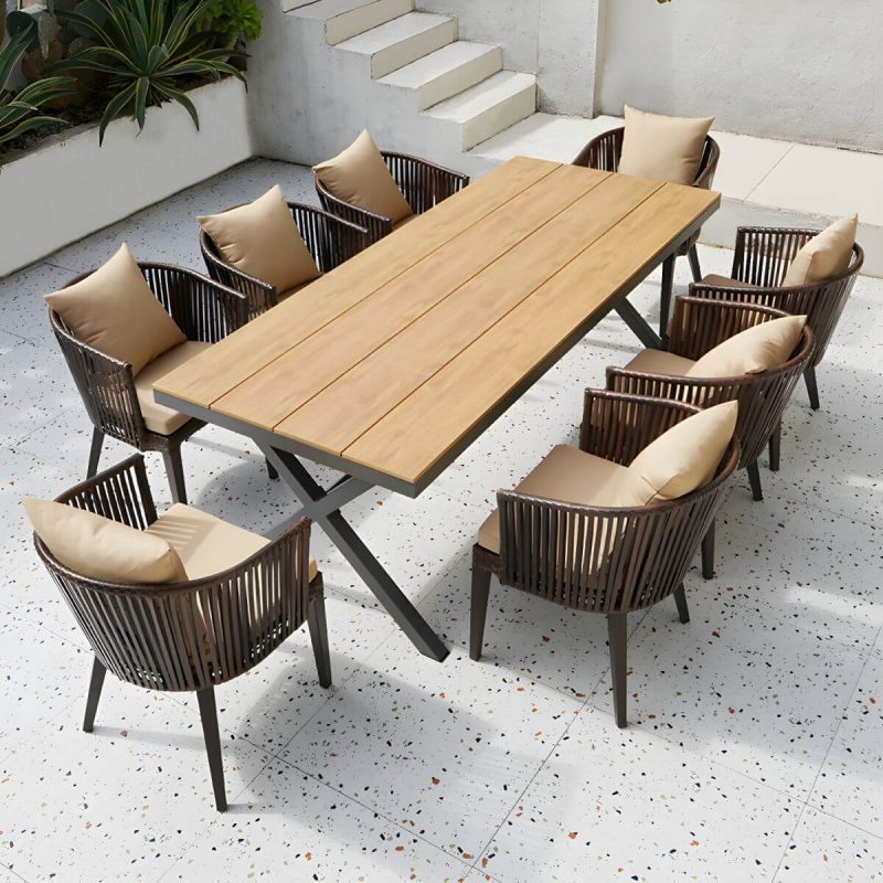 "Modern Wood Patio Dining Table 3/5/7/9 Pcs Black Dining Set for Courtyard - Table & Chair(s) 86.6"L x 35.4"W x 29.5"H 8 Rectangular"