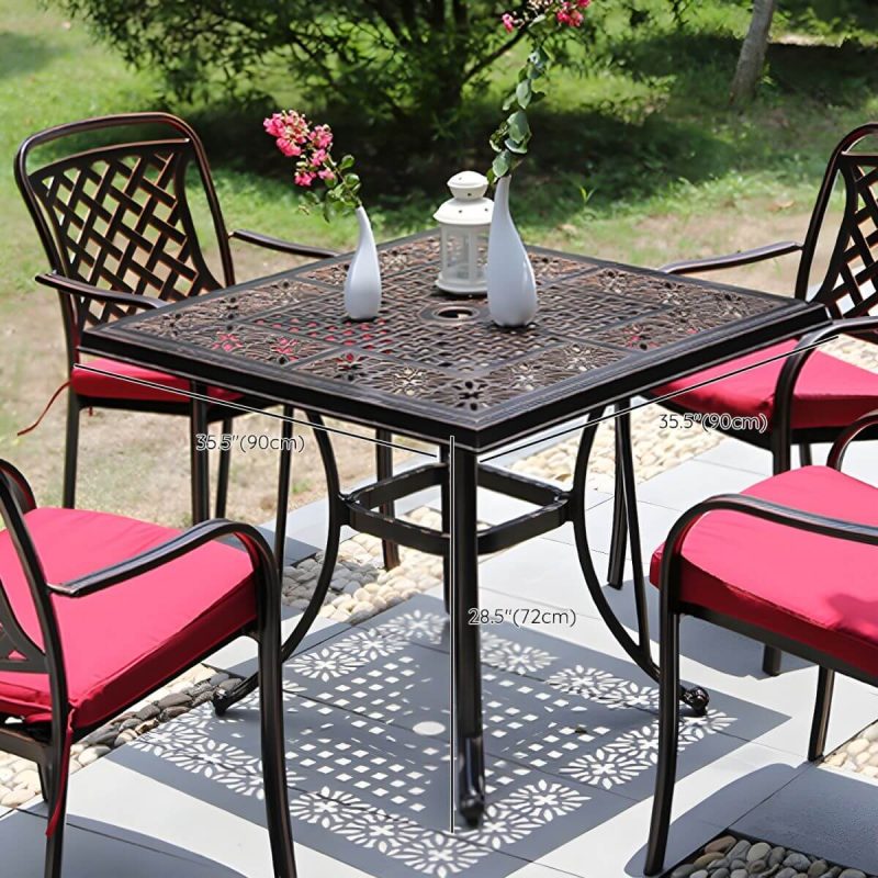 "Dimension of Aluminum Outdoor Patio Table Industrial UV Resistant Patio Table - Table Only 35.4"L x 35.4"W x 28.3"H Dark Brown/ Black"