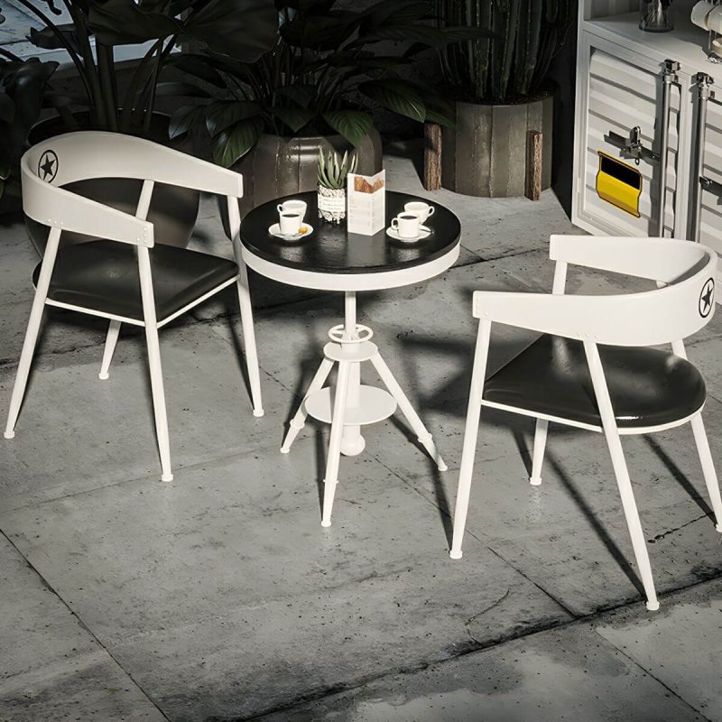 "White Pine Patio Table Contemporary Style Round Shape with Metal Legs - Table Only"