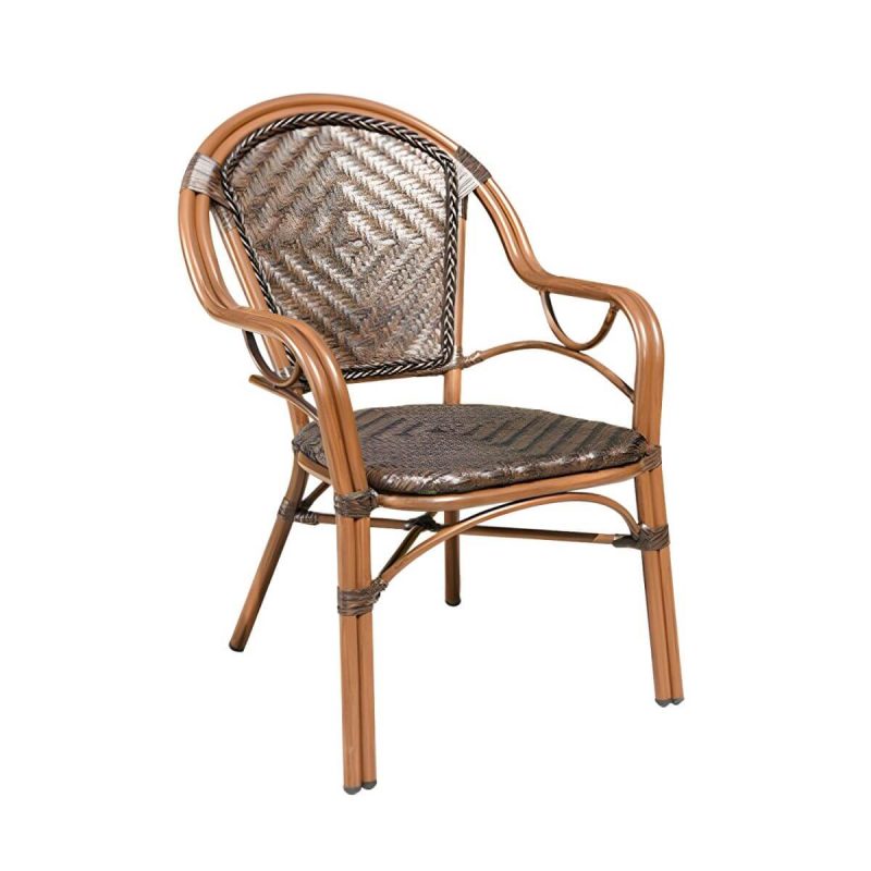 "Contemporary Brown Dining Table Set 2 Woven Chairs for Courtyard - Table & Chair(s) 2 Brown"