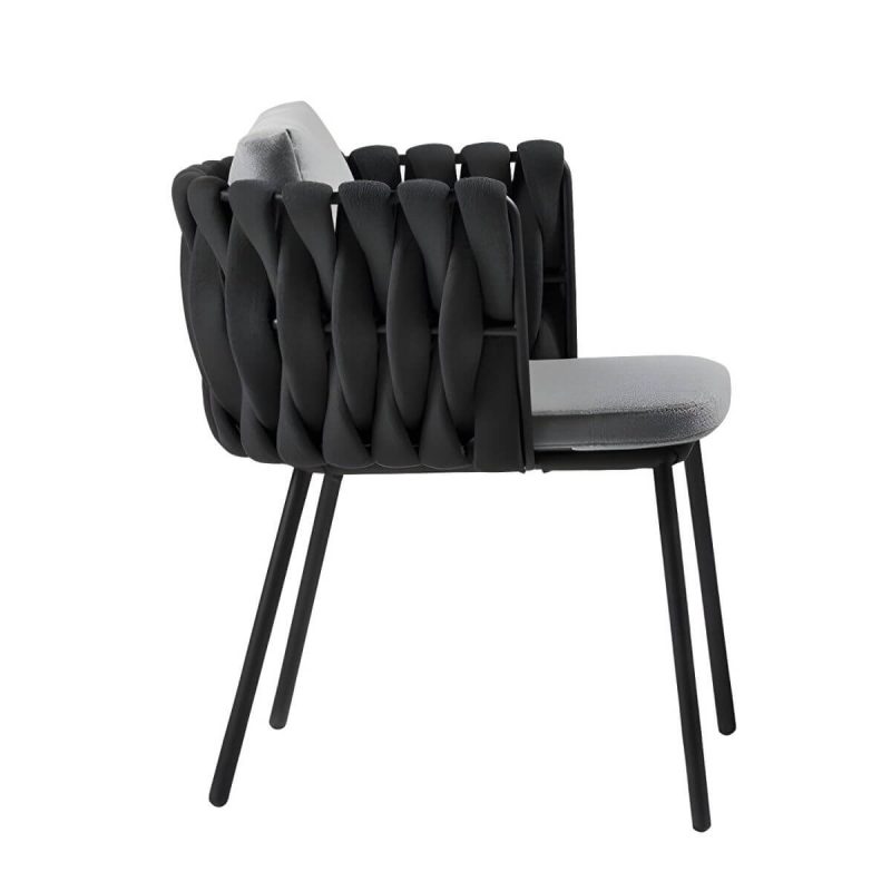 "Tropical Style Patio Chair Metal Antique Finish with Cushions - Black 1 Piece"