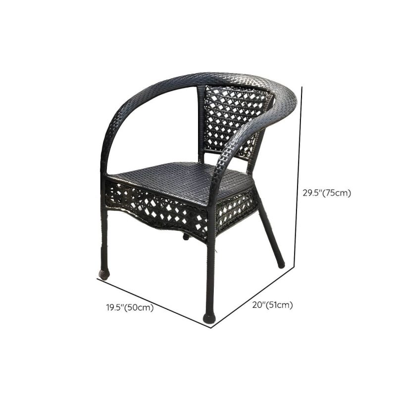 "Dimension of Modern Stackable Arm Chair with Black Wicker Frame and Back for Outdoor Dining - 2 Piece Set"