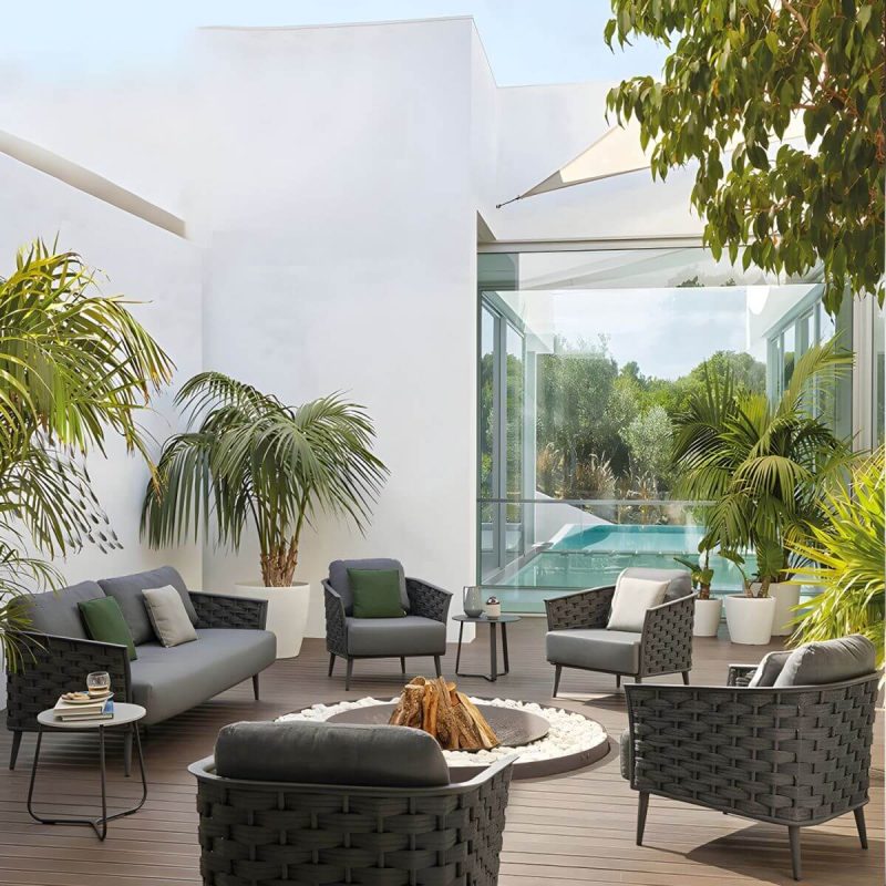 "Modern Metal Frame Outdoor Sofa UV Resistant Patio Sofa with Cushion - 3-Seater Sofa"