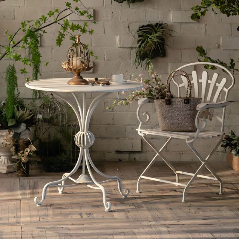 "White French Countryside Style Metal Courtyard Dining Table for Outdoor - Table Only 32"L x 32"W x 32"H"