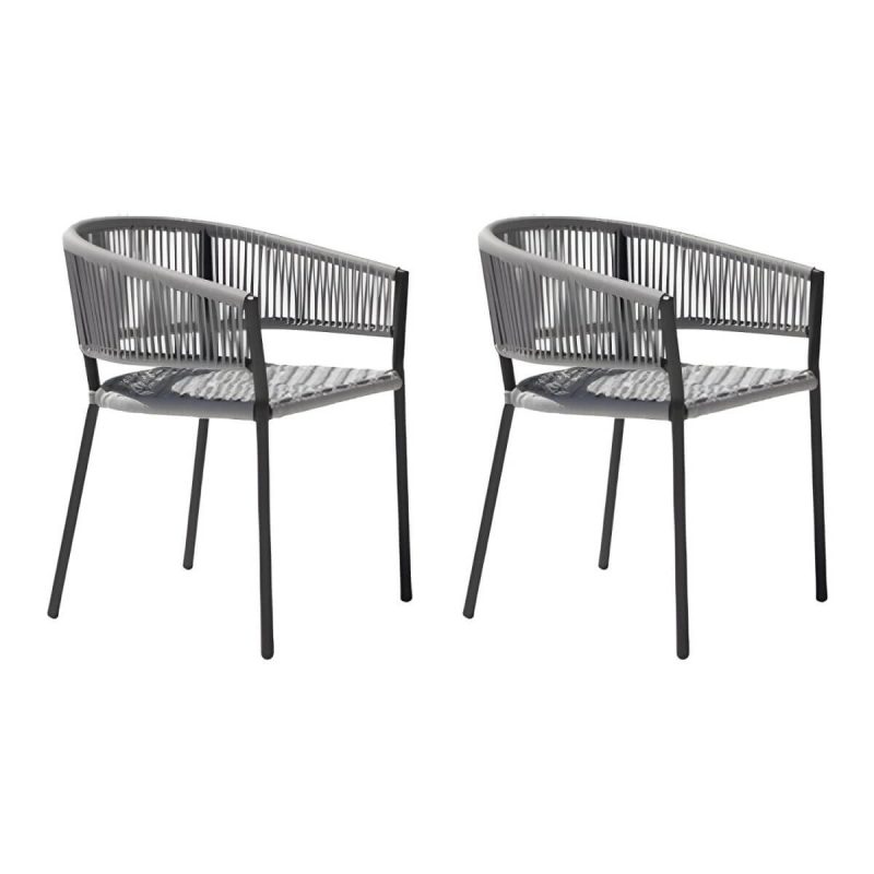 "Modern Aluminum Arm Chair with Gray Wicker Back and Black Metal Frame for outdoor dining - 2 Piece Set"