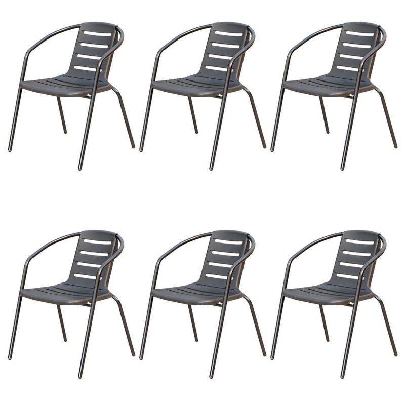 "Stacking Dining Armchair Contemporary Plastic Patio Arm Chair - 20"L x 17"W x 28"H 6 Piece Set"