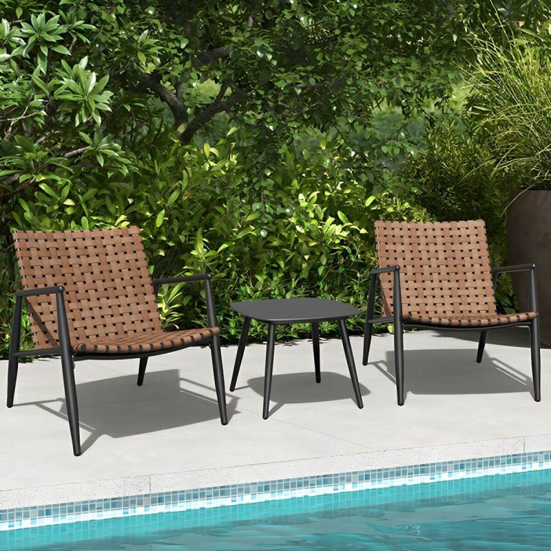 "Black Metal Modern Patio Dining Set with Square Table and Stackable Chairs - Table & Chair(s) 2"