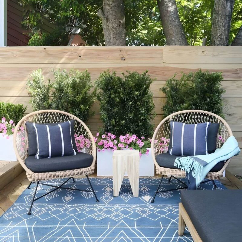 "Tropical Outdoors Dining Chair Rattan Side Chair with Cushion - 27.6"L x 29.5"W x 31.5"H Black 6 Piece Set"