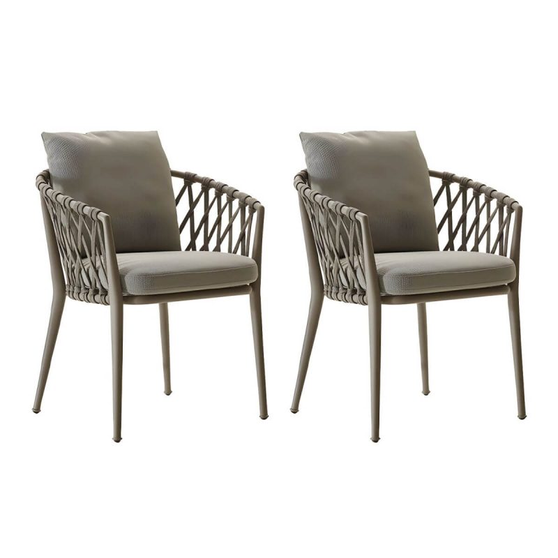 "Antique Finish Dining Chair Metallic Tropical Style with Cushions - 2 Piece Set"