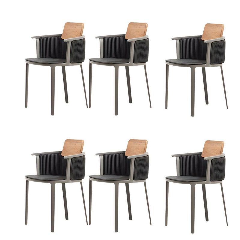"Coastal Dining Armchair in Metal Frame with Solid Wood Back Single Chair - Black Aluminium Alloy 6 Piece Set"