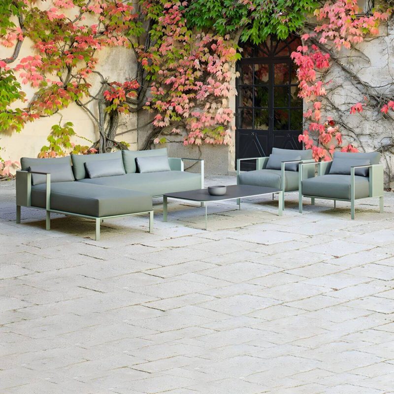 "Stainless Steel Frame Outdoor Sofa Industrial Water Resistant Patio Sofa with Cushion - Right Armrest Double Seat"