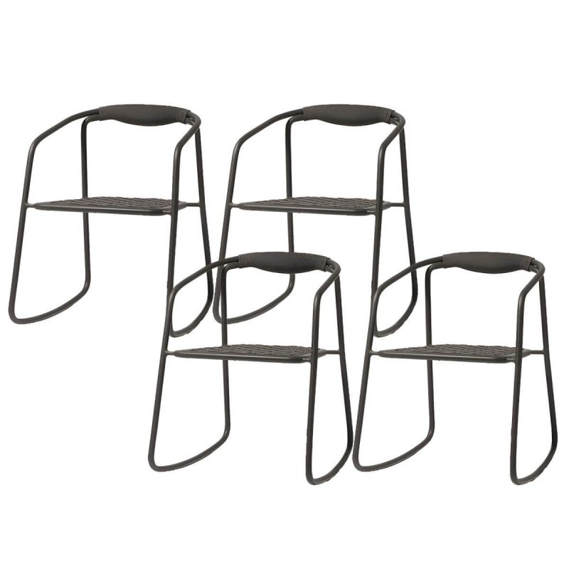"Farmhouse Aluminum With Arm Open Back Stacking Patio Dining Chair - 4 Piece Set Black Rope"