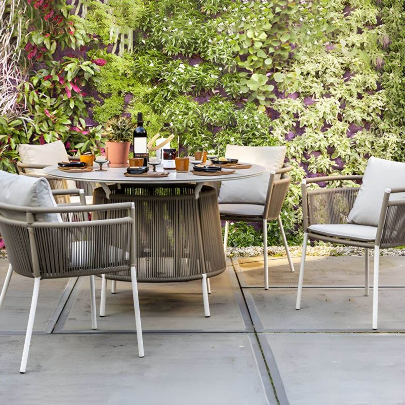 "Boho Style Dining White Round Stone 1/2/5/6 Pieces Dining Set - Table & Chair(s) 47.2"L x 47.2"W x 29.5"H 4"