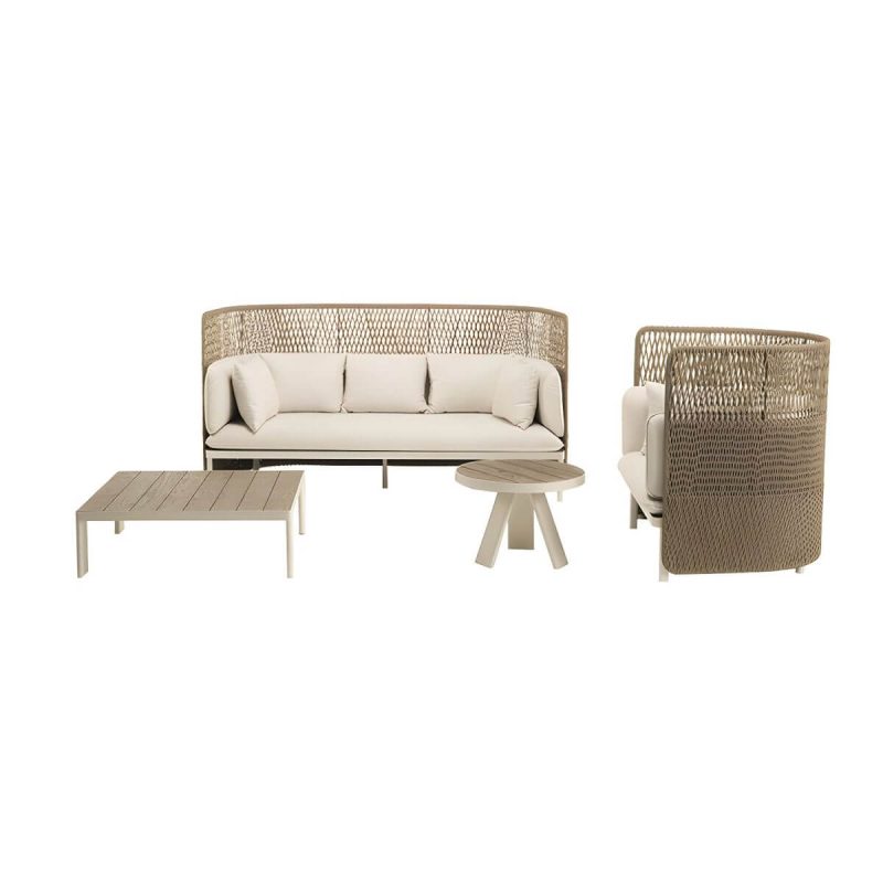 "Tropical with Cushions UV Resistant White Fabric Outdoor Patio Sofa - 39.4"L x 31.5"W x 39.4"H"
