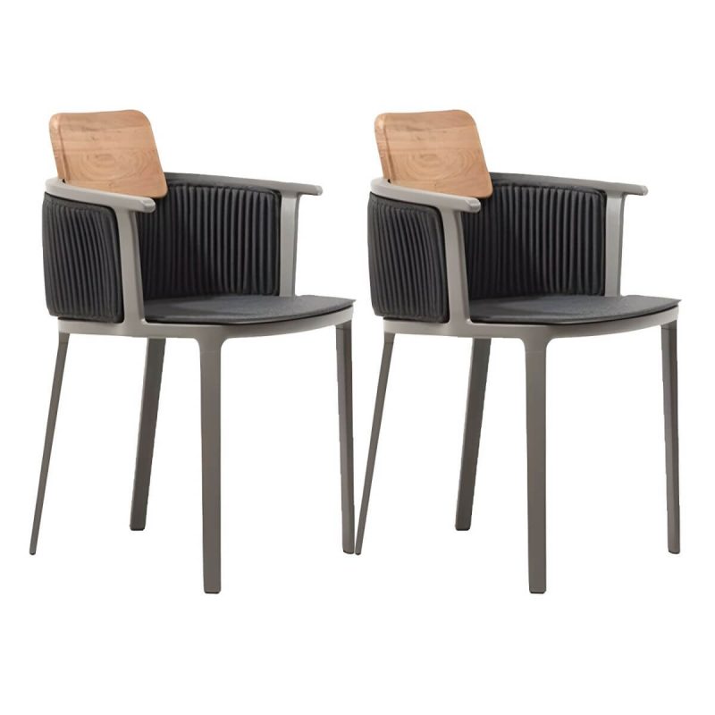 "Metal Coastal With Arm Solid Wood Black Outdoor Bistro Chairs - 2 Piece Set Aluminium Alloy 45 x 58 x 105 cm"
