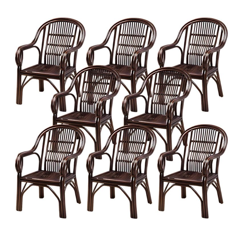 "Traditional Rattan Natural/Black Patio Arm Chair with Water Repellent Finish Cushion - Black 8 Piece Set"