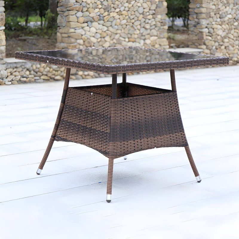 "Industrial Rattan Bistro Table Outdoor Metal Frame Patio Table - Table Only 35.4"L x 35.4"W x 29.5"H Square"