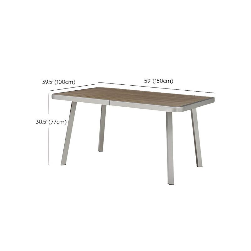 "Dimension of Stylish Mid-Century Brown Patio Dining Ensemble with Manufactured Wood Tabletop - Table 59"L x 39"W x 30"H"