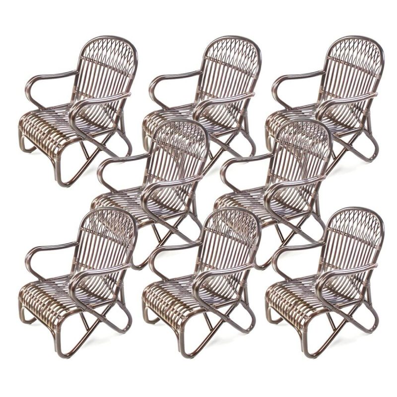 "Matte Finish Tropical Patio Chair Assembled Wicker with Arms - Nut-Brown 8 Piece Set"