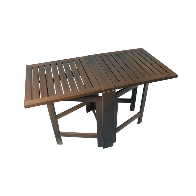 "Modern Foldable Wood Patio Dining Table in Brown without Umbrella Hole for Outdoor Enjoyment - Table Only"