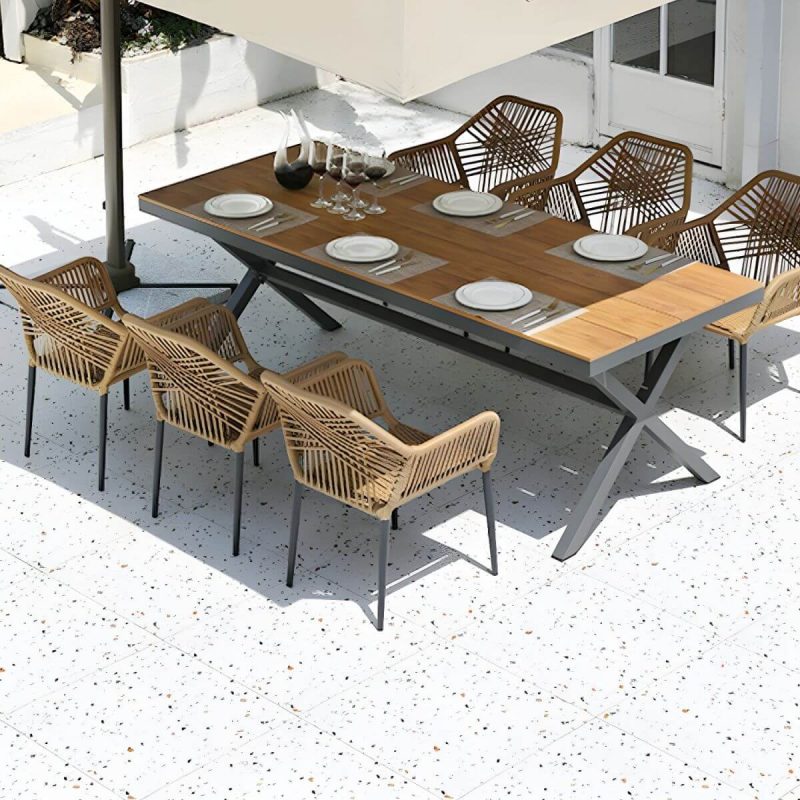 "Modern Metal Patio Table without Umbrella Hole - Black Frame, Non-extendable - Table Only 87"L x 35"W x 29"H"