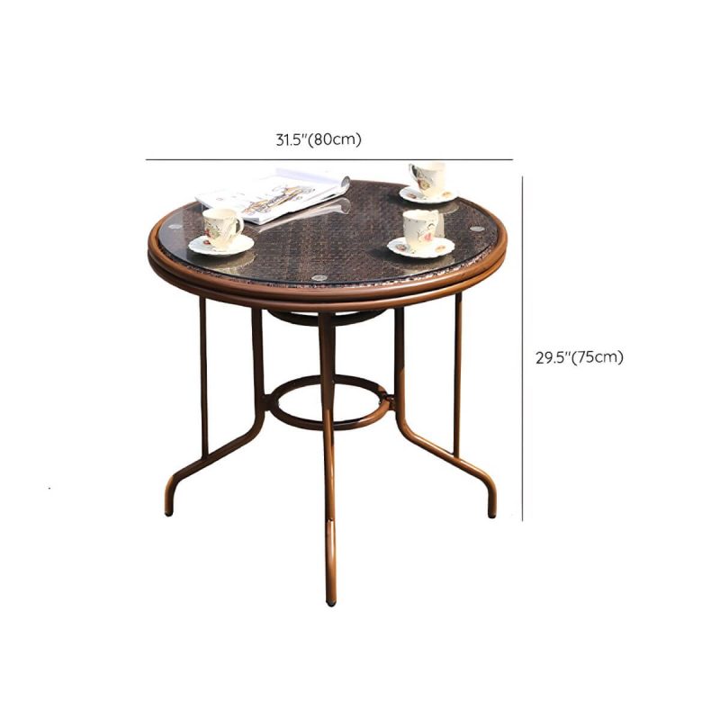 "Dimension of Modern Brown Glass Top Patio Table Set Metal 4 Legs for Outdoor - Table & Chair(s) 31.5"L x 31.5"W x 29.5"H 2"