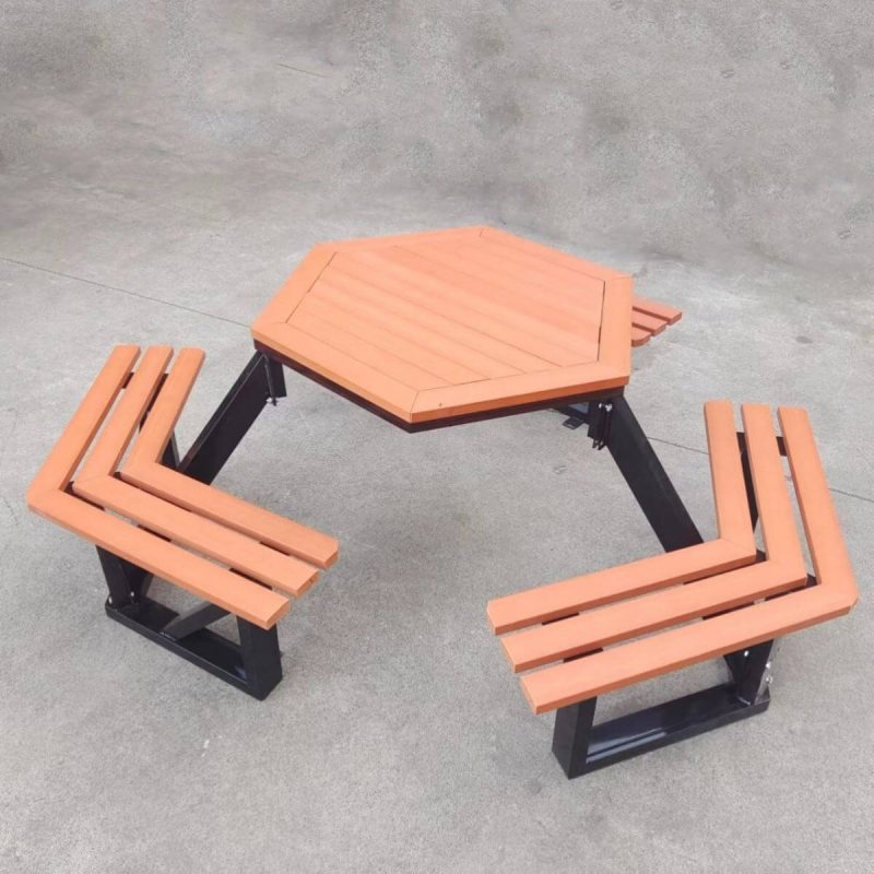 "Simplistic Composite Wood Patio Picnic Table for 6 with Sepia Top, 78.7"L x 78.7"W x 29.5"H"