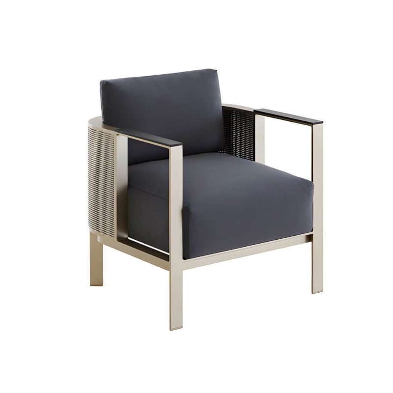 "Modern Gold Metal Arm Chair for Patio Dining with Rust Resistant Features and Brown Upholstery - Dark Gray 1 Piece"