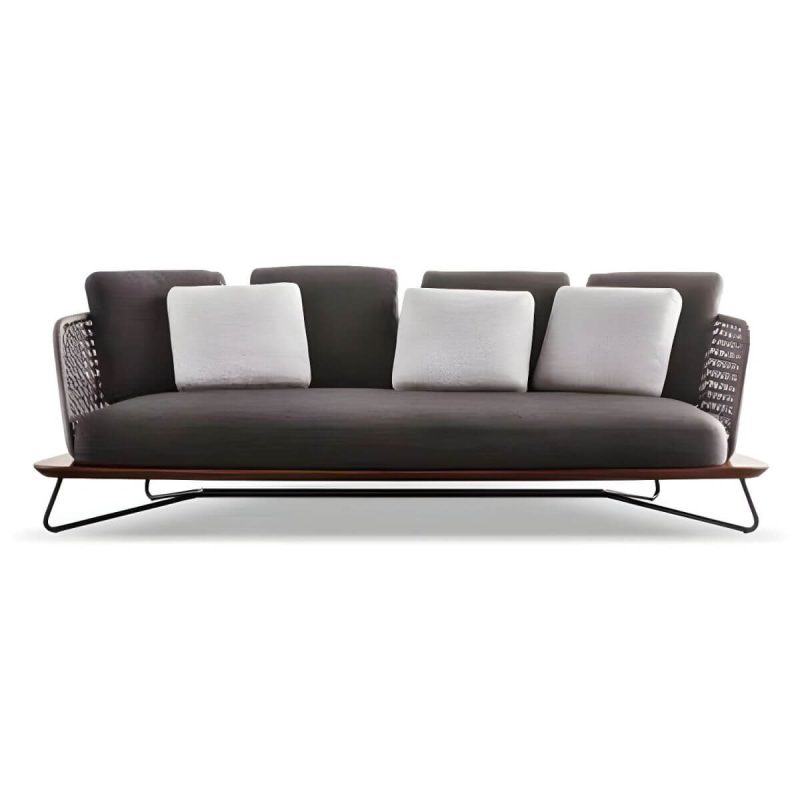"Modern Black Metal Modular Design Sofa with Waterproof Cushions - 3-Seater Sofa"