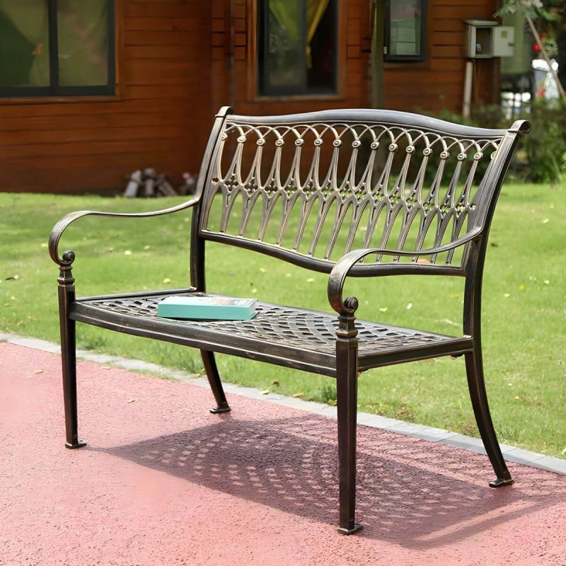 "Modern Metal Garden Bench with Legs Water Resistant for Outdoor - 44"L x 28"W x 36"H"
