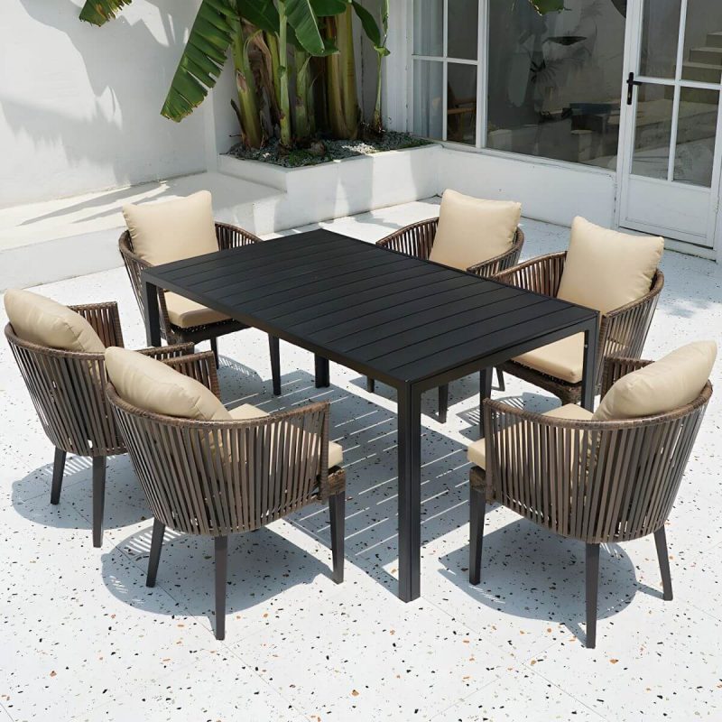 "Modern Wood Patio Dining Table 3/5/7/9 Pcs Black Dining Set for Courtyard - Table & Chair(s) 59.1"L x 35.4"W x 29.5"H 6 Rectangular"
