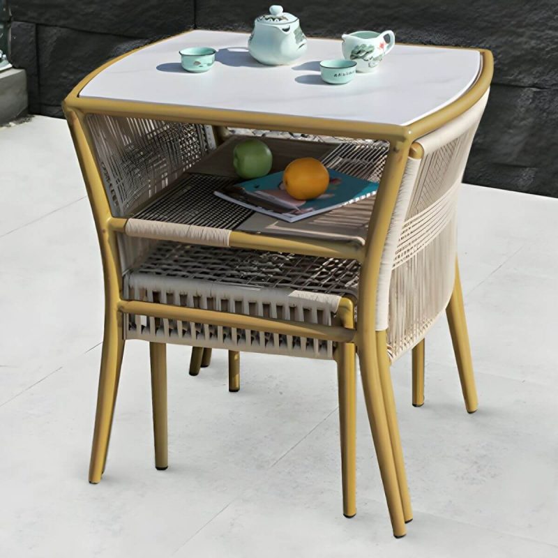 "Contemporary Dining Table Set with 2 Woven Chairs for Courtyard - Table & Chair(s) 2 Wood Color"