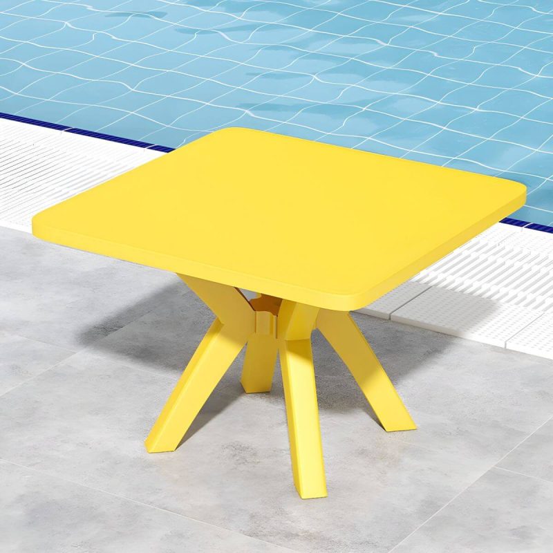 "Minimalistic Square Dining Table Plastic Outdoor Dining Table - Yellow Table Only"