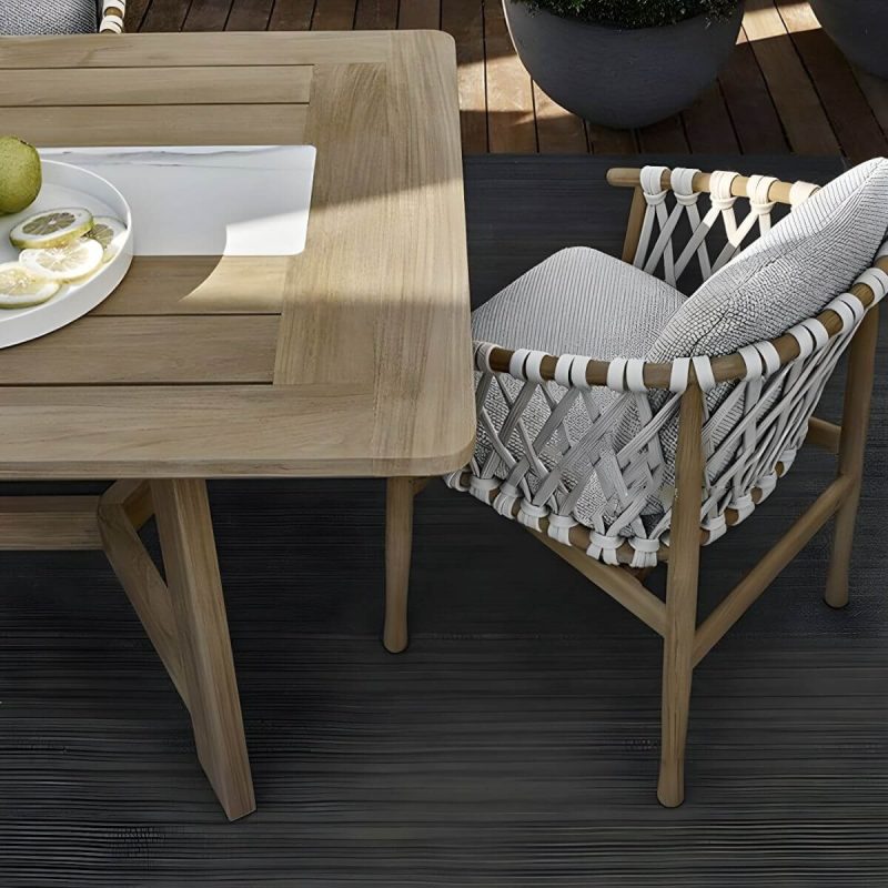 "Teak Wood Modern Patio Dining Table with Umbrella Hole - Waterproof and UV Resistant - Table Only 35.5"L x 35.5"W x 28.9"H Square"