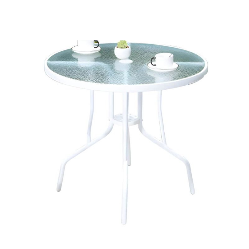 "Contemporary White Metal Dining Table Furniture Set with Chairs for Courtyard - Table & Chair(s) 63"L x 35.5"W x 28.3"H 6"