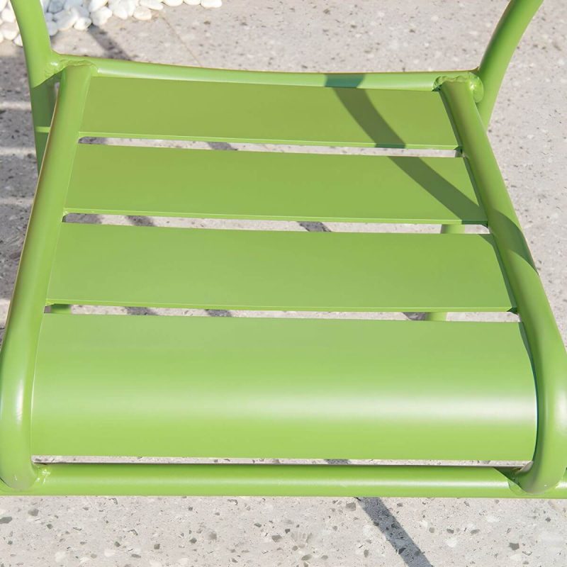 "Contemporary Dining Table Set with Green Metal Top for Courtyard - Table & Chair(s) 28"L x 28"W x 29"H 4"