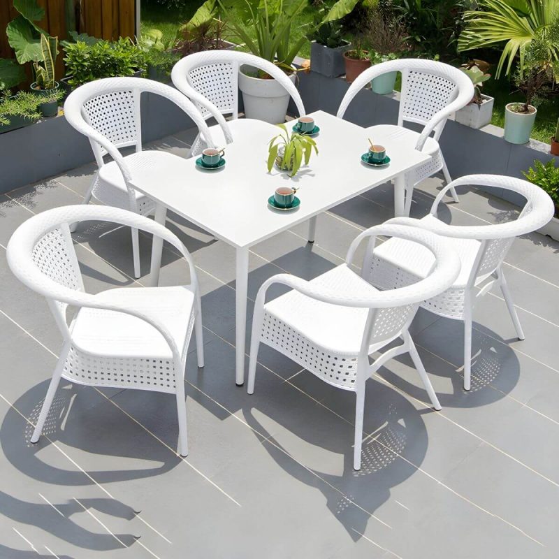 "Contemporary White Metal Dining Table Furniture Set with Chairs for Courtyard - Table & Chair(s) 47"L x 28"W x 28"H 6"