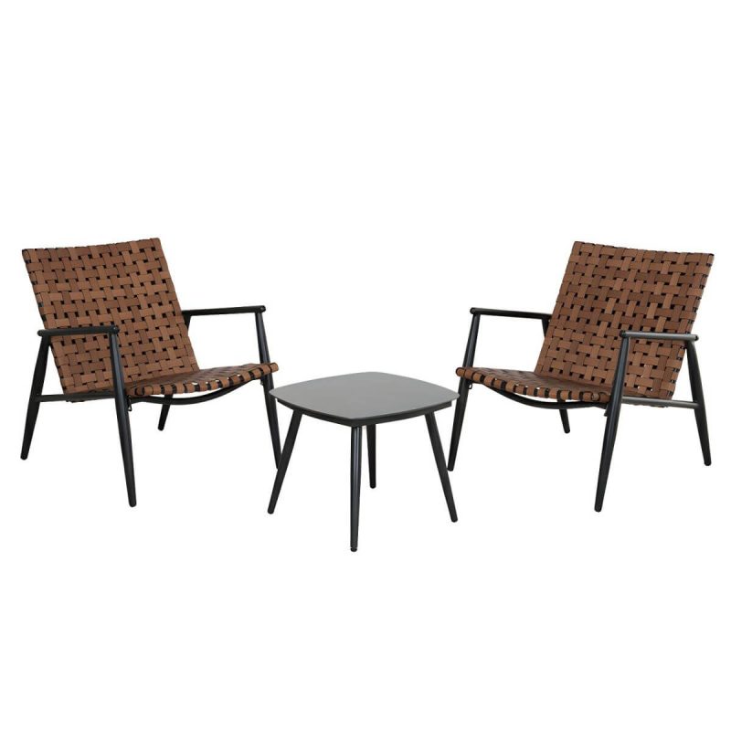 "Black Metal Modern Patio Dining Set with Square Table and Stackable Chairs - Table & Chair(s) 2"