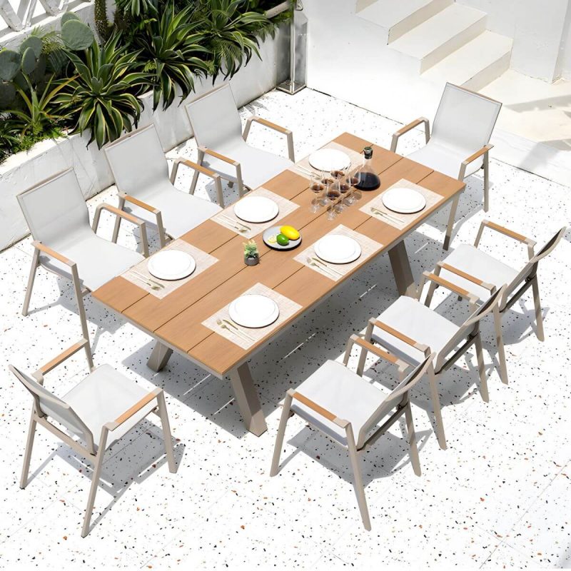 "Modern Artificial Wood Courtyard Table Rectangle Shape Outdoor Table - Table Only 87"L x 35"W x 29"H"