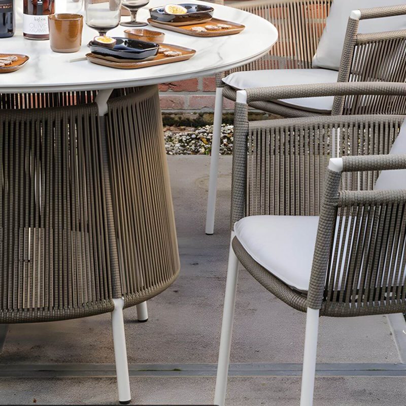 "Boho Style Dining White Round Stone 1/2/5/6 Pieces Dining Set - Chair(s) Not Available 2"
