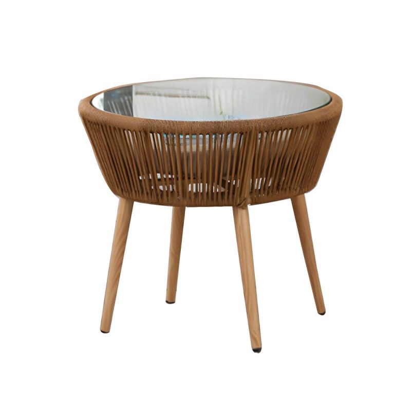 "Contemporary Patio Table Outdoor Open-air Round Bistro Table - Natural Finish Table Only"