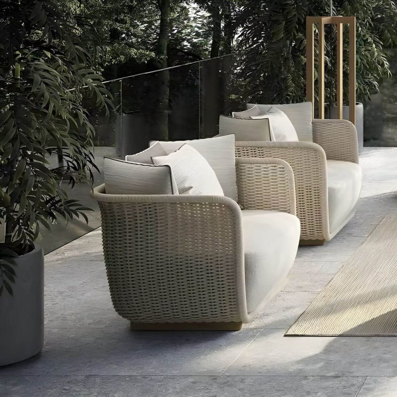 "Modern 31.5 Inch Cord Sofa Pillow Included Outdoor Patio Furniture - 3-Seater Sofa"