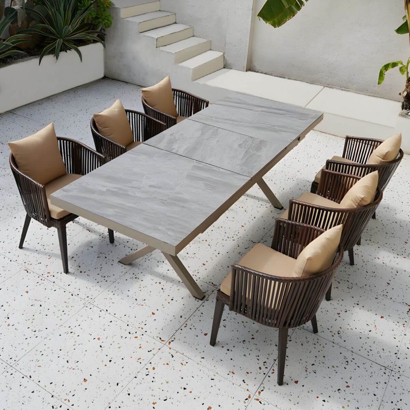 "Modern Wood Patio Dining Table 3/5/7/9 Pcs Black Dining Set for Courtyard - Table & Chair(s) 94.5"L x 35.4"W x 29.5"H 6 Rectangular"