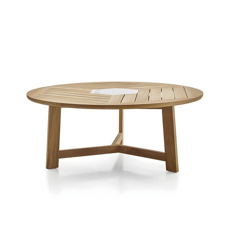 "Teak Wood Modern Patio Dining Table with Umbrella Hole - Waterproof and UV Resistant - Table Only 47.2"L x 47.2"W x 28.9"H Round"
