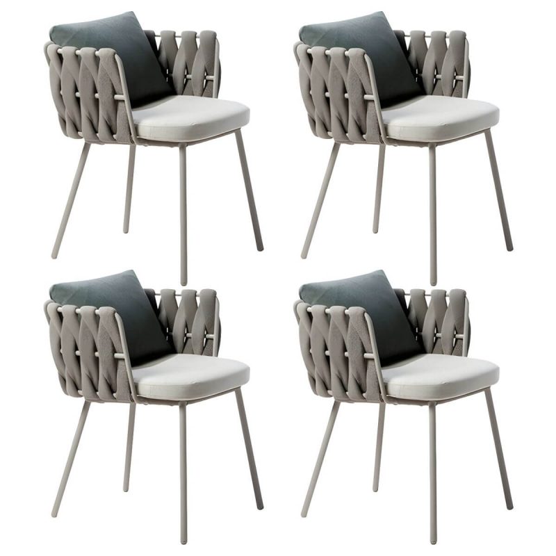 "Tropical Style Patio Chair Metal Antique Finish with Cushions - White 4 Piece Set"