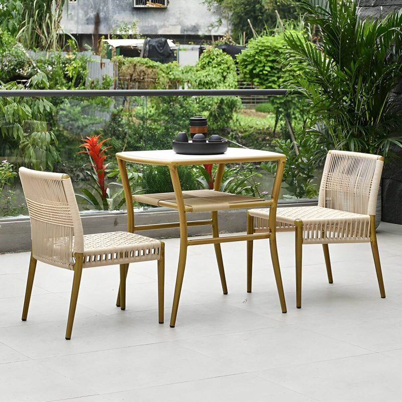 "Standard Height Dining Room Chair and Table Set with 4 Legs Table - Table & Chair(s) 2 Gold"