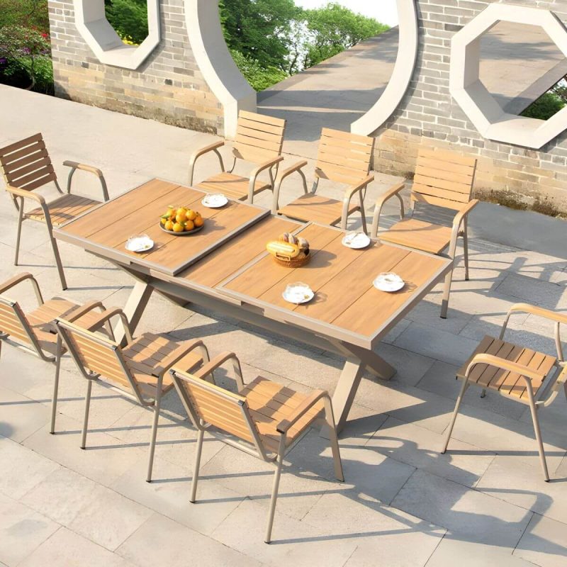 "Contemporary Style Wood Natural Patio Table Rectangle Shape for Outdoor - Table Only 59.1"L x 35.4"W x 29.5"H Natural Finish"