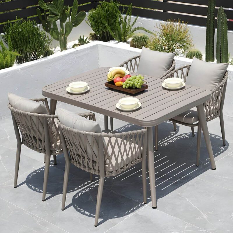 "Modern Metal Dining Room Chair and Table Set with Standard Gray Table - Table & Chair(s) 59.1"L x 33.5"W x 29.5"H 6"